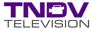 TNDV Television logo: purple and gray wordmark with a camera icon inside the D, TELEVISION in gray below.